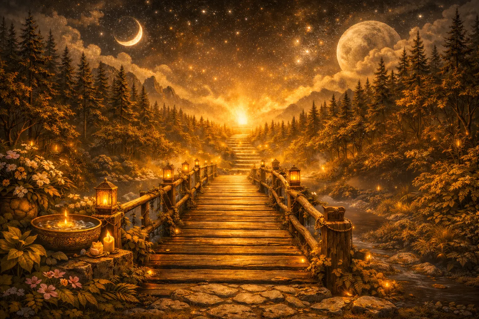 Pont magique sous la lune
